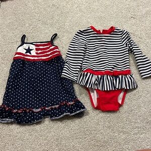 USA themed lil mini bundle of a dress and a swimsuit! Size 18 month toddler girl